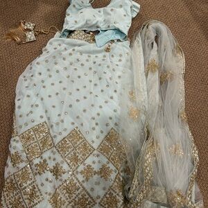 Powder Blue Lehengas, bridesmaid dresses, MOM DAUGHTER combo lehenga choli